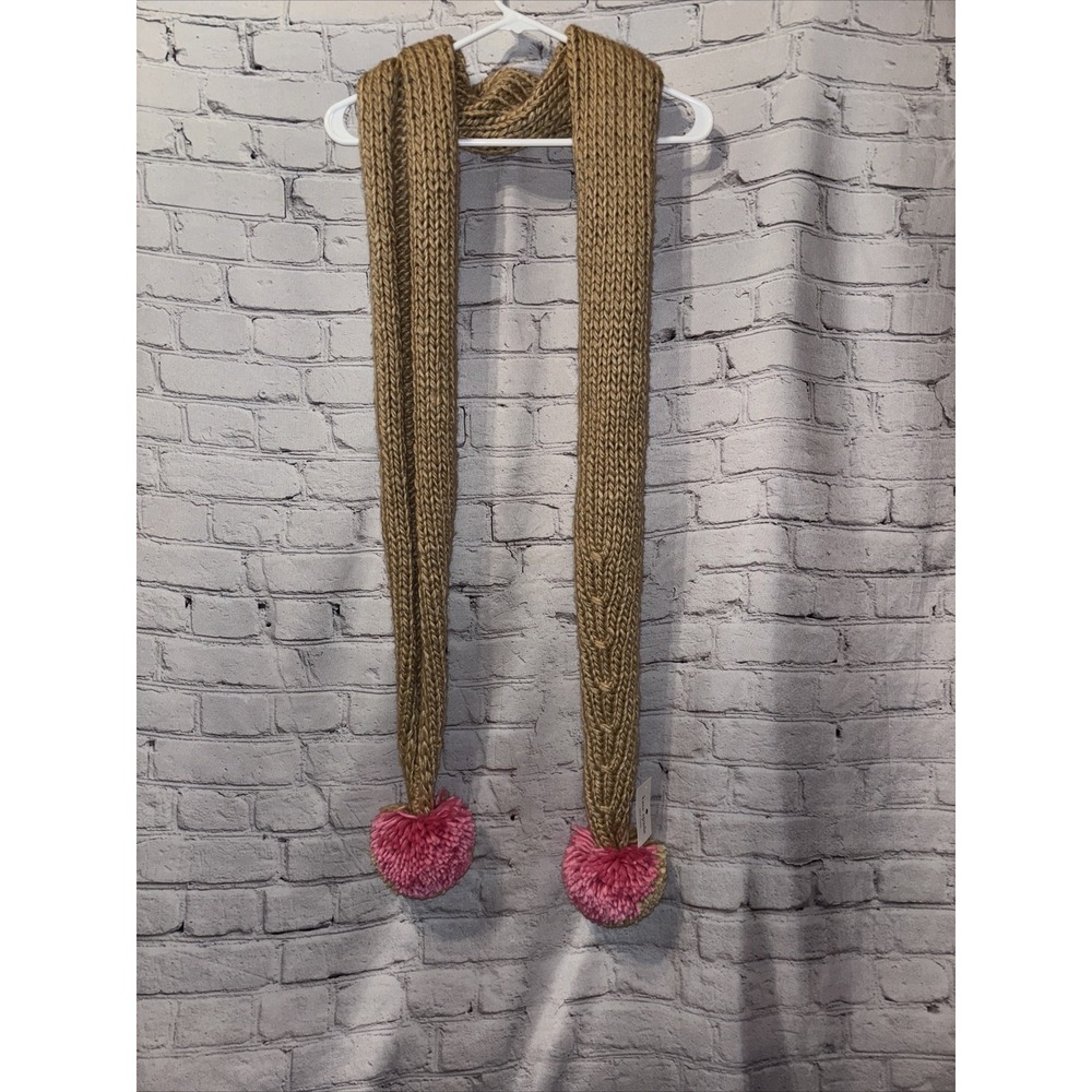NWT! Kate Spade New York Wool Brown Chunky Knit Women Scarf One Size With Poms